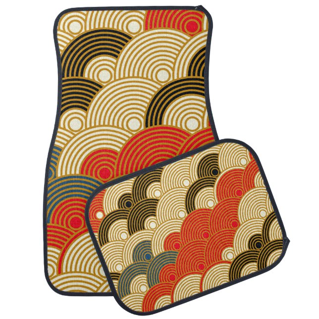 Japanese style scales waves seamless pattern in re car floor mat (Set)