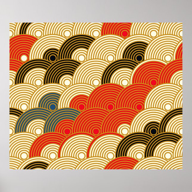 Japanese style scales waves seamless pattern in re poster (Front)