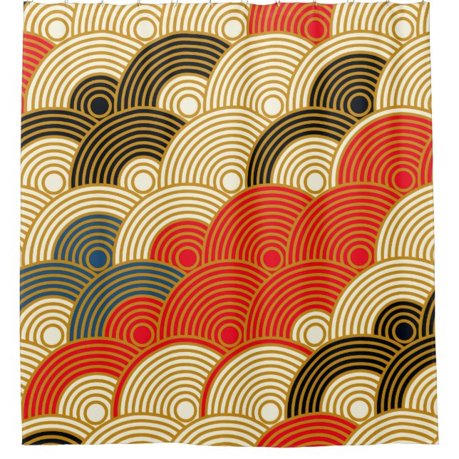 Japanese style scales waves seamless pattern in re shower curtain (Front)