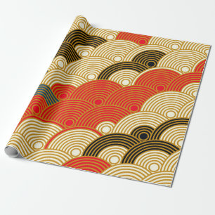 Japanese style scales waves seamless pattern in re wrapping paper