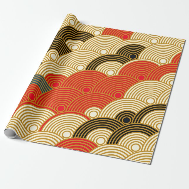 Japanese style scales waves seamless pattern in re wrapping paper (Unrolled)