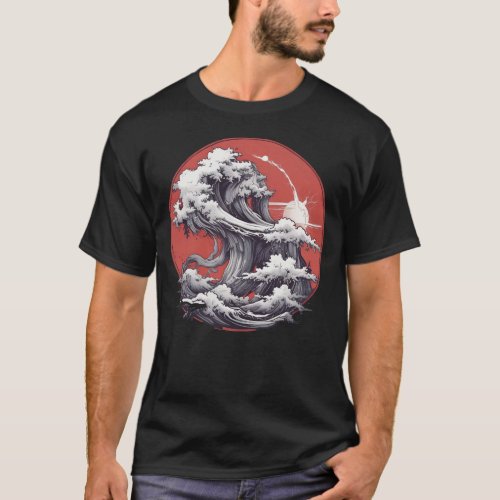 Japanese_Style Sea Waves Illustration T_Shirt