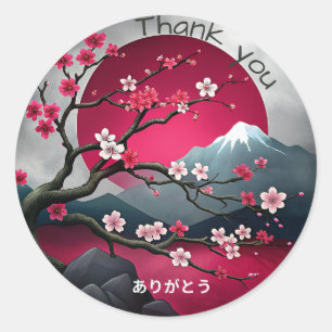 Japanese Style Thank you Classic Round Sticker