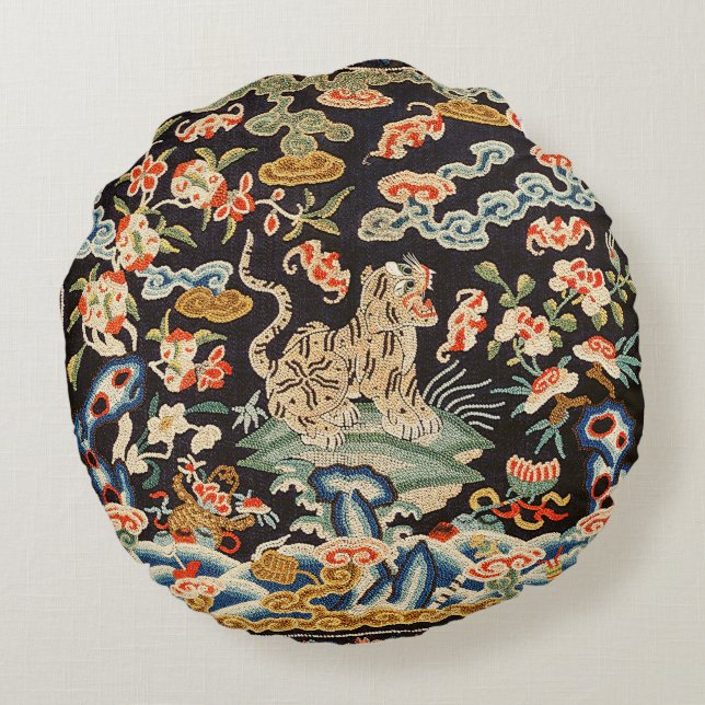 Japanese style tiger  pouf round pillow (Back)