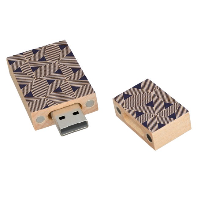 Japanese style triangle Navy pattern Wood USB Flash Drive (Angled)