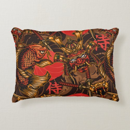 Japanese style vintage seamless pattern with samur accent pillow
