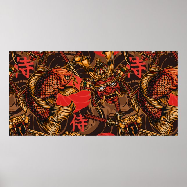 Japanese style vintage seamless pattern with samur poster (Front)