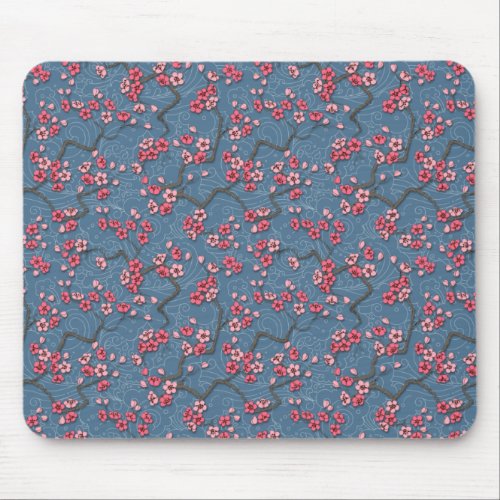 Japanese_style wcherry blossoms against red backg mouse pad