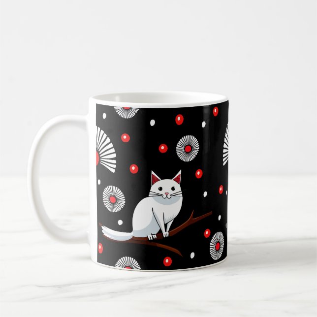 Japanese Style White Cat Coffee Mug (Left)