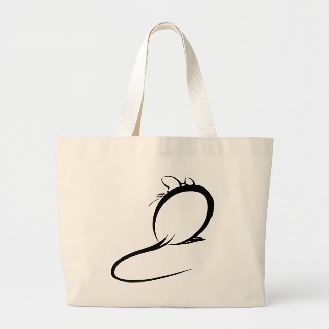 Japanese Sumi E Brushstroke Painting Mouse Large Tote Bag (Front)