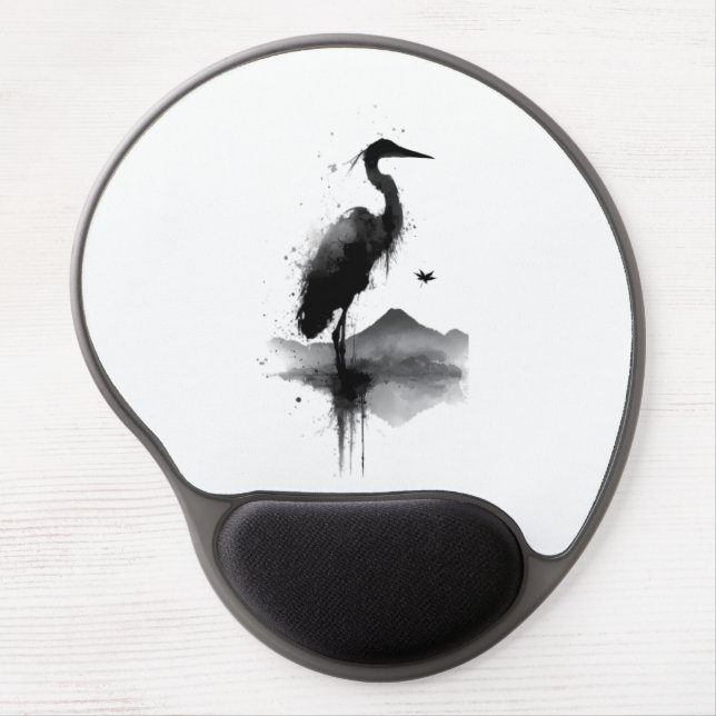 Japanese Sumi-e Crane Zen Mouse Pad (Front)