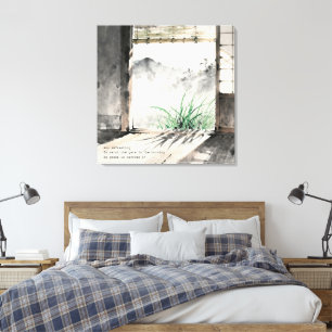 Japanese sumi-e ink painting paired with a Haiku Canvas Print