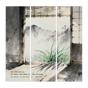 Japanese sumi-e ink painting paired with a Haiku Triptych