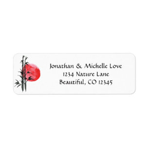 Japanese Sun and Bamboo Black, White, Red Address Label