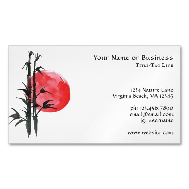 Japanese Sun and Bamboo Business Card Magnet (Front)