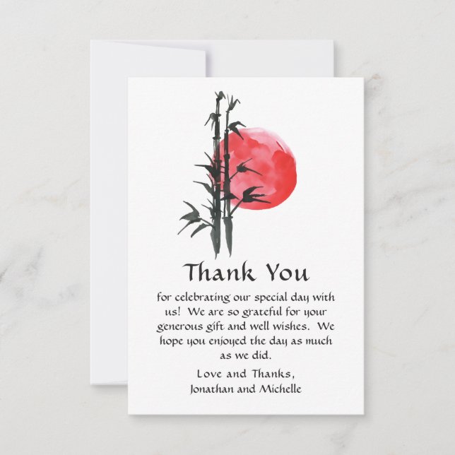 Japanese Sun and Bamboo Flat Wedding Thank You Card (Front)