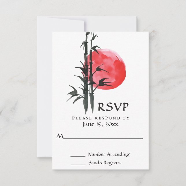 Japanese Sun and Bamboo Wedding RSVP Card (Front)
