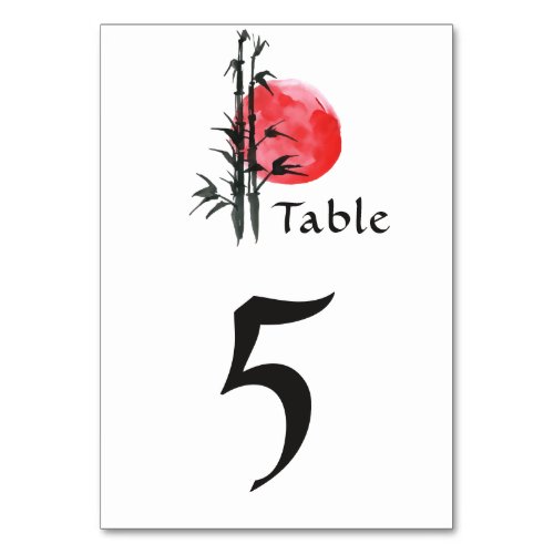 Japanese Sun and Bamboo Wedding Table Number