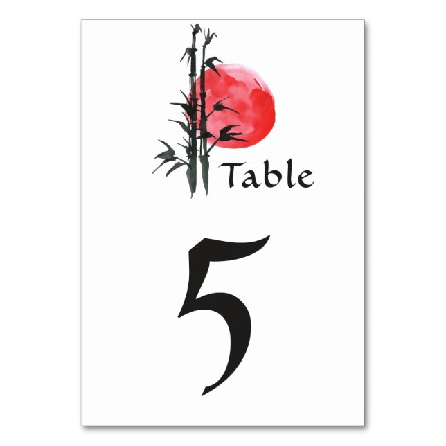 Japanese Sun and Bamboo Wedding Table Number (Front)