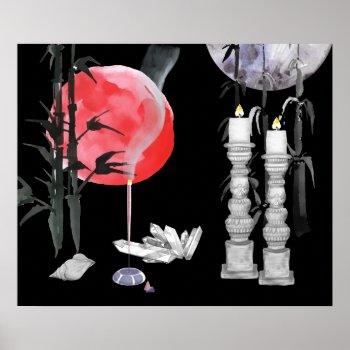 Japanese Sun And Moon With Bamboo And Candles Poster by StuffByAbby at Zazzle