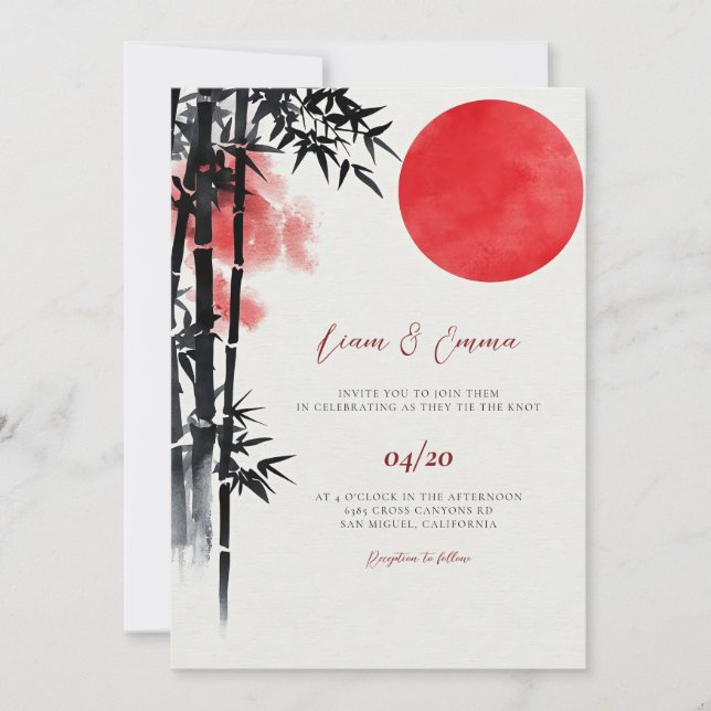  Japanese Sun Bamboo Wedding Invitation (Front)