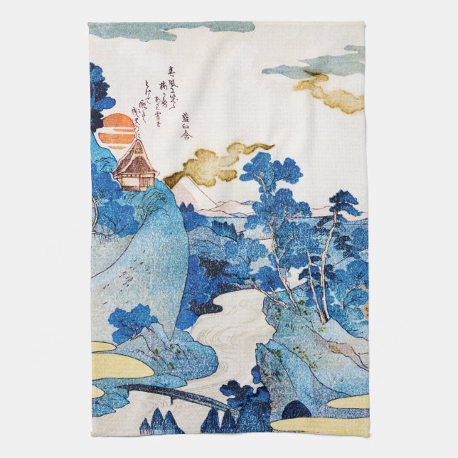 Japanese Sunrise Landscape, Kuniyoshi, Ukiyo-e Kitchen Towel (Vertical)