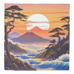 Japanese Sunrise Sunset Landscape Duvet Cover