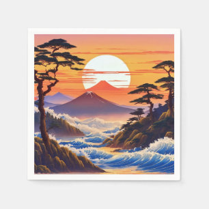 Japanese Sunrise Sunset Landscape Napkins
