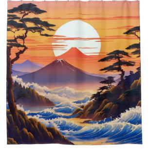 Japanese Sunrise Sunset Landscape Shower Curtain