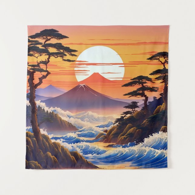 Japanese Sunrise Sunset Landscape Tapestry (Front)