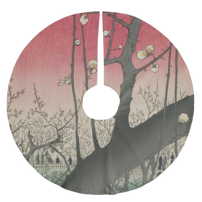 Japanese sunrise sunset plum estate trees brushed polyester tree skirt (Front)