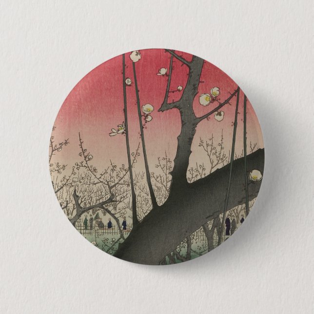 Japanese sunrise sunset plum estate trees button (Front)