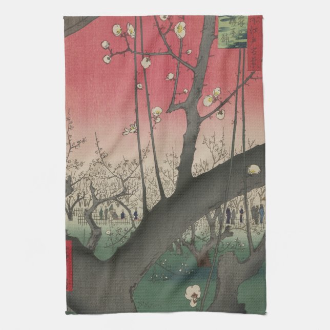 Japanese sunrise sunset plum estate trees kitchen towel (Vertical)
