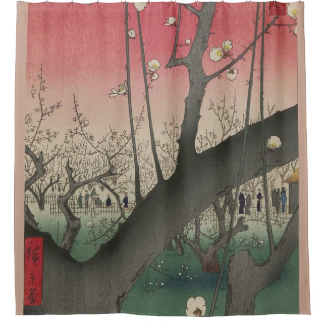 Japanese sunrise sunset plum estate trees shower curtain (Front)