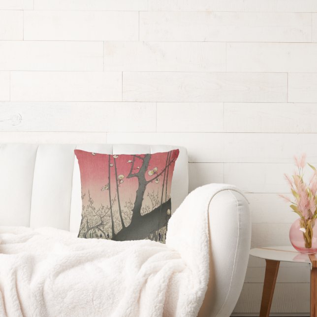 Japanese sunrise sunset plum estate trees throw pillow (Couch)
