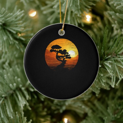 Japanese Sunset Art Nature Japan Bonsai Tree Ceramic Ornament