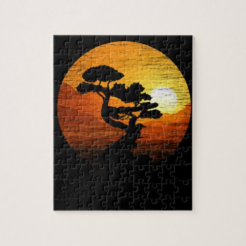 Japanese Sunset Art Nature Japan Bonsai Tree Jigsaw Puzzle