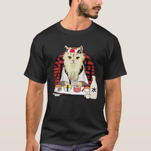 Japanese Sushi cat cherry blossom kawaii T_Shirt