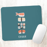 Japanese Sushi Custom Name Mouse Pad<br><div class="desc">A stack of sushi,  nigiri and maki rolls for foodies.
Remove or change the name to customize.</div>