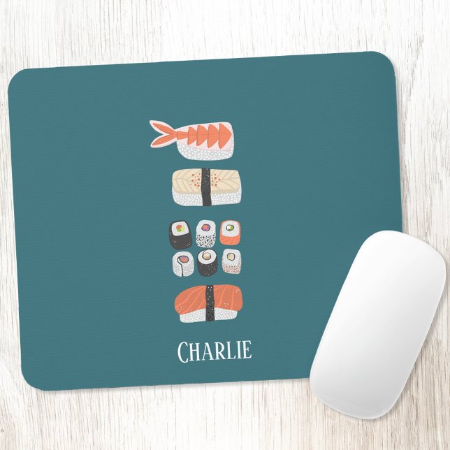 Japanese Sushi Custom Name Mouse Pad (Japanese Sushi personalized custom name art mousemat)