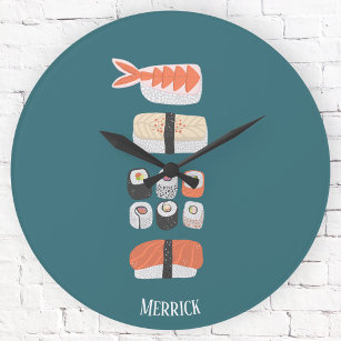 Japanese Sushi Custom Name Round Clock