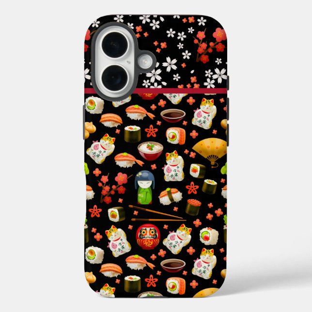 Japanese sushi fish dish pattern on black Case-Mate iPhone case (Back)