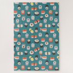 Japanese Sushi Food Art Jigsaw Puzzle<br><div class="desc">Fun Japanese sushi food art on a teal green background.  Perfect for foodies,  cooks and chefs.  Original art by Nic Squirrell.</div>