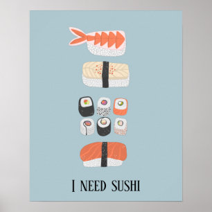 Japanese Sushi Nigiri Maki Roll Custom Text Poster