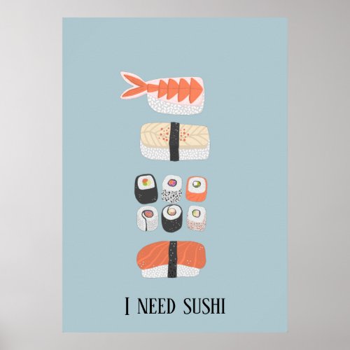 Japanese Sushi Nigiri Maki Roll Custom Text Poster