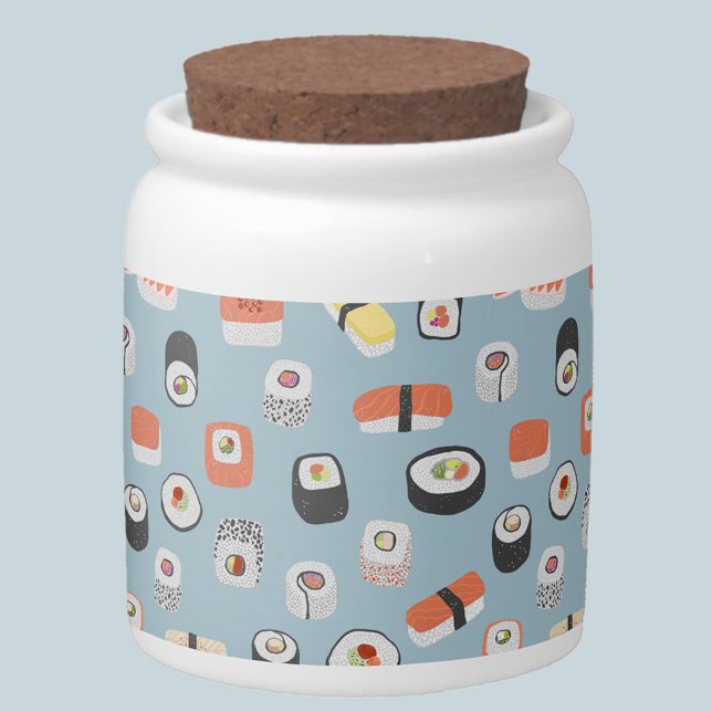 Japanese Sushi Nigiri Maki Roll Pattern Candy Jar (Sushi Japanese food art pattern jar)