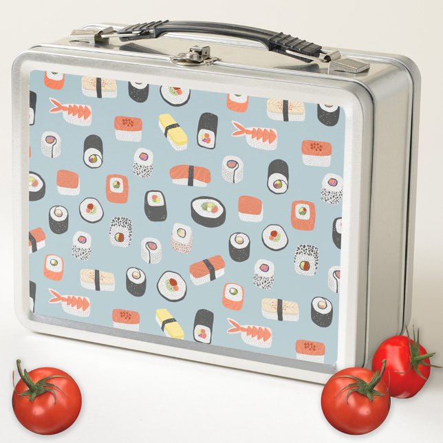 Japanese Sushi Nigiri Maki Roll Pattern Metal Lunch Box (Sushi Japanese food art lunch box)