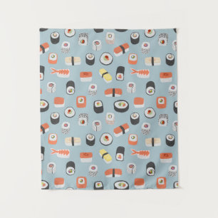 Japanese Sushi Nigiri Maki Roll Pattern Tapestry