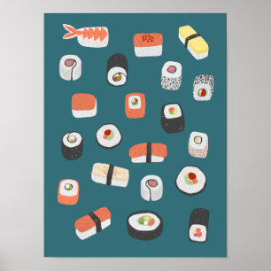 Japanese Sushi Nigiri Maki Roll Poster