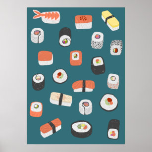 Japanese Sushi Nigiri Maki Roll Poster